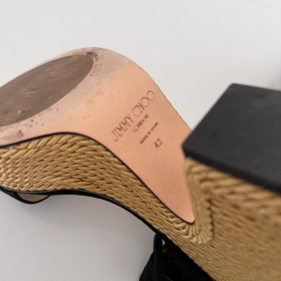 Jimmy Choo Brandon 100 Black Wedge Platform Sandals Wrap Around Ankle Strap - Picture 10 of 11